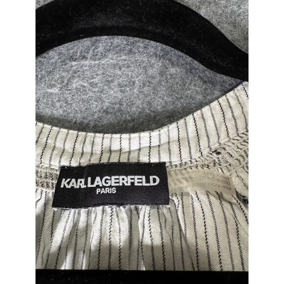 Karl Lagerfeld Blouse Women Medium Striped Balloon Sleeve V Neck Boho Career - Picture 2 of 7